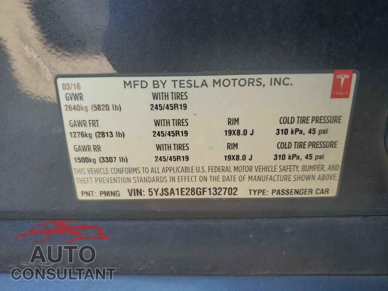 TESLA MODEL S 2016 - 5YJSA1E28GF132702