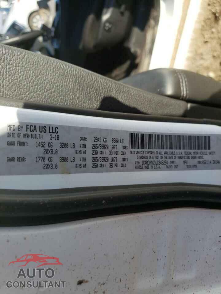DODGE DURANGO 2018 - 1C4RDHAG3JC345254