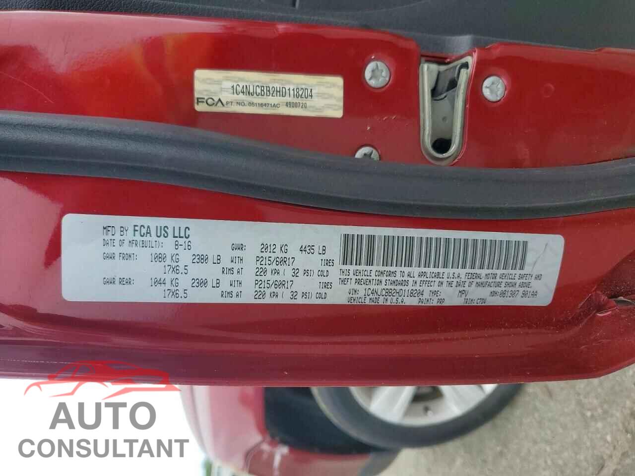 JEEP COMPASS 2017 - 1C4NJCBB2HD118204