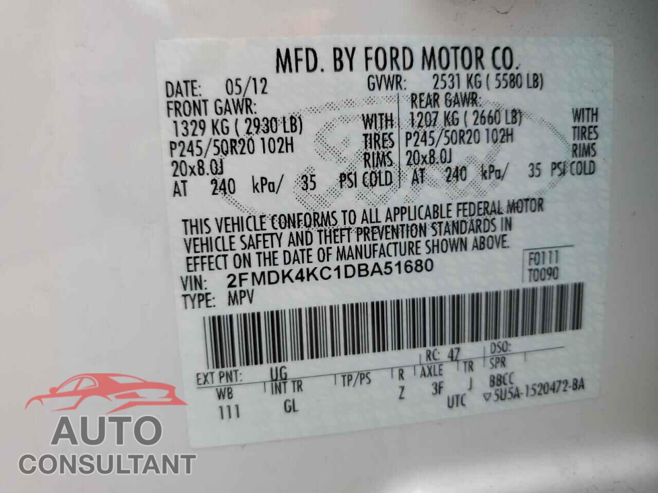FORD EDGE 2013 - 2FMDK4KC1DBA51680