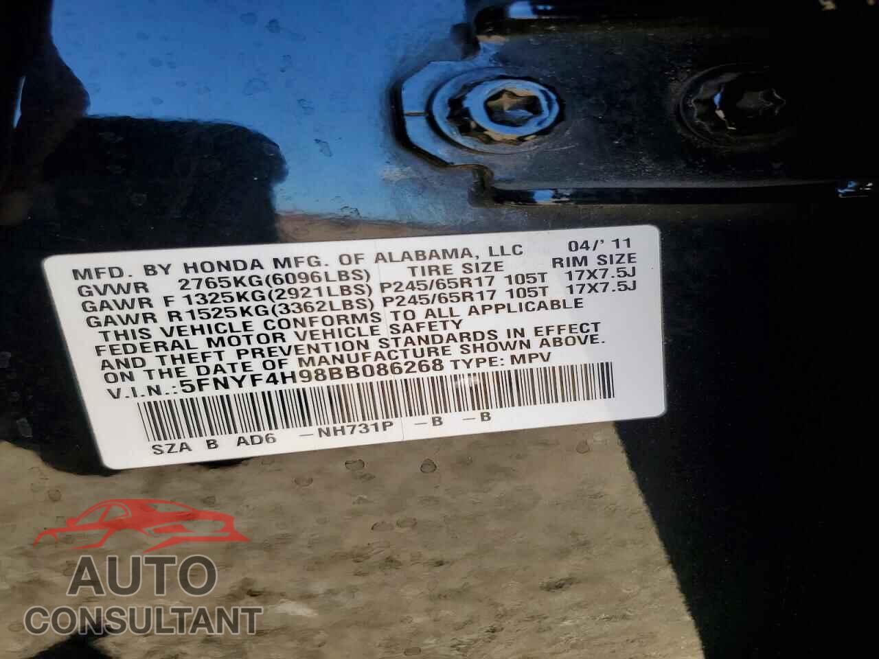 HONDA PILOT 2011 - 5FNYF4H98BB086268