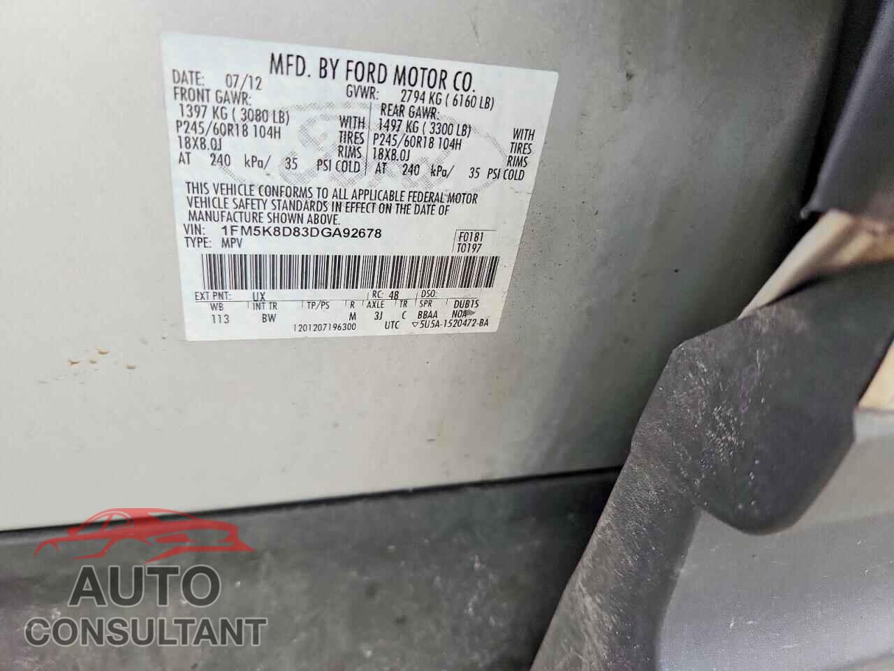 FORD EXPLORER 2013 - 1FM5K8D83DGA92678