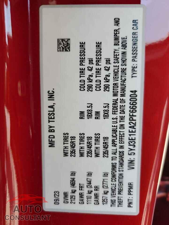 TESLA MODEL 3 2023 - 5YJ3E1EA2PF666004