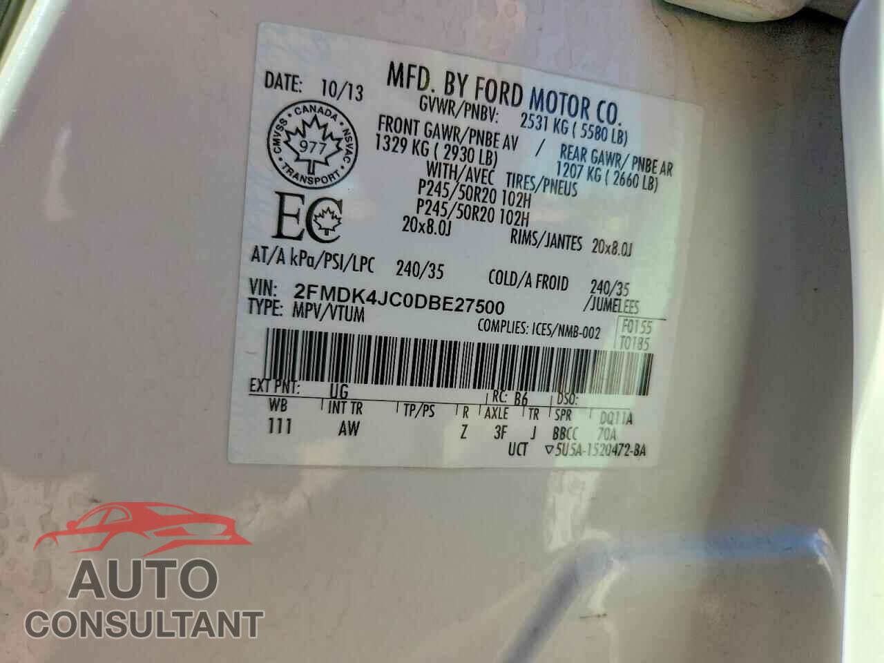 FORD EDGE 2013 - 2FMDK4JC0DBE27500