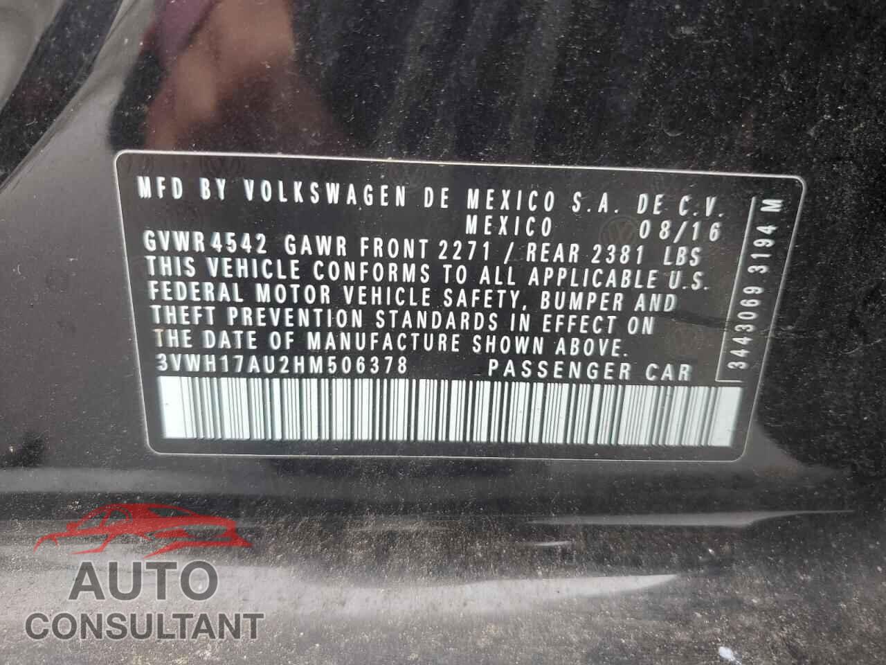 VOLKSWAGEN GOLF 2017 - 3VWH17AU2HM506378