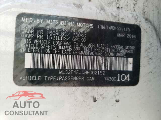 MITSUBISHI MIRAGE 2017 - ML32F4FJ0HH002152