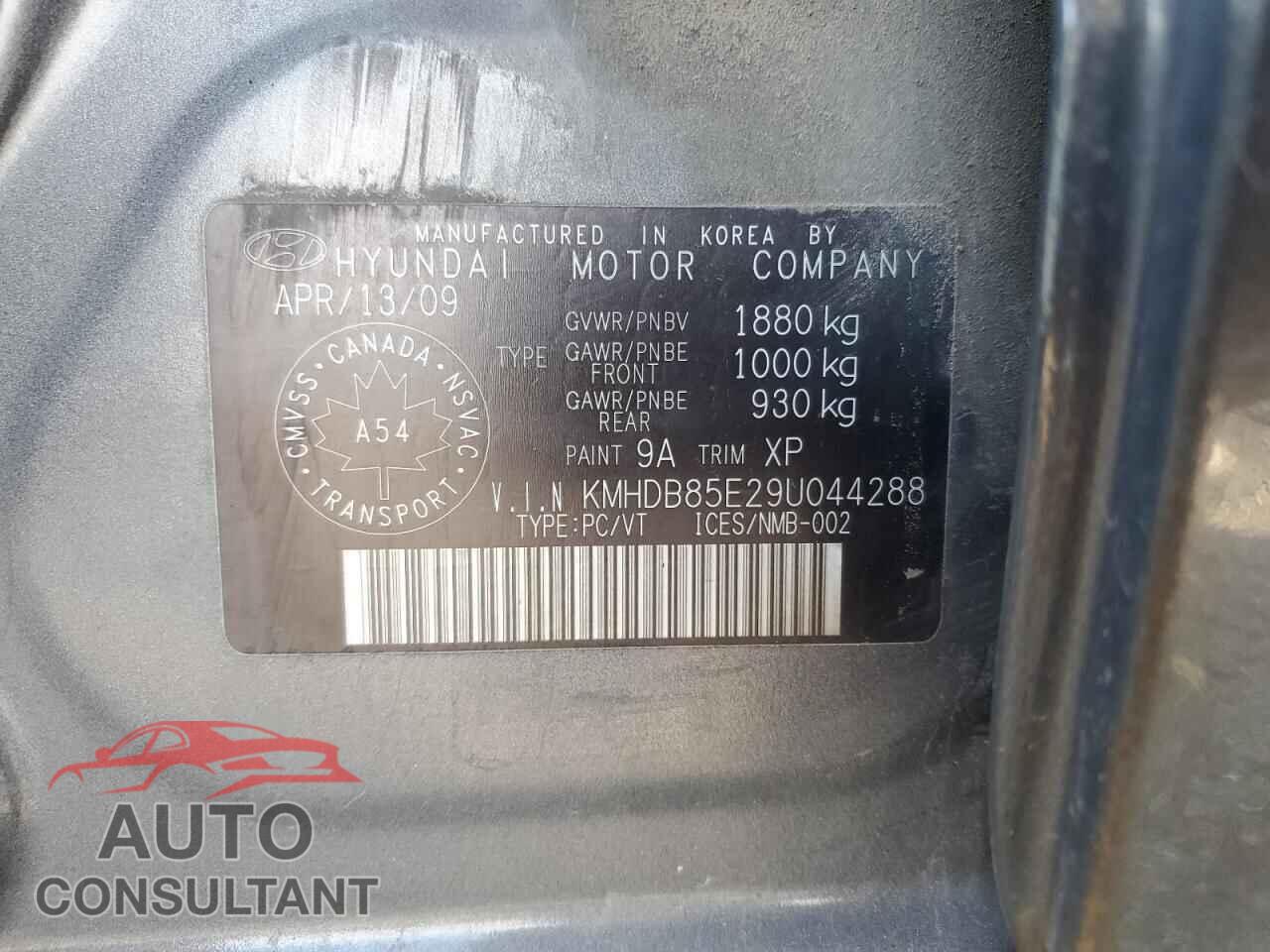 HYUNDAI ELANTRA 2009 - KMHDB85E29U044288