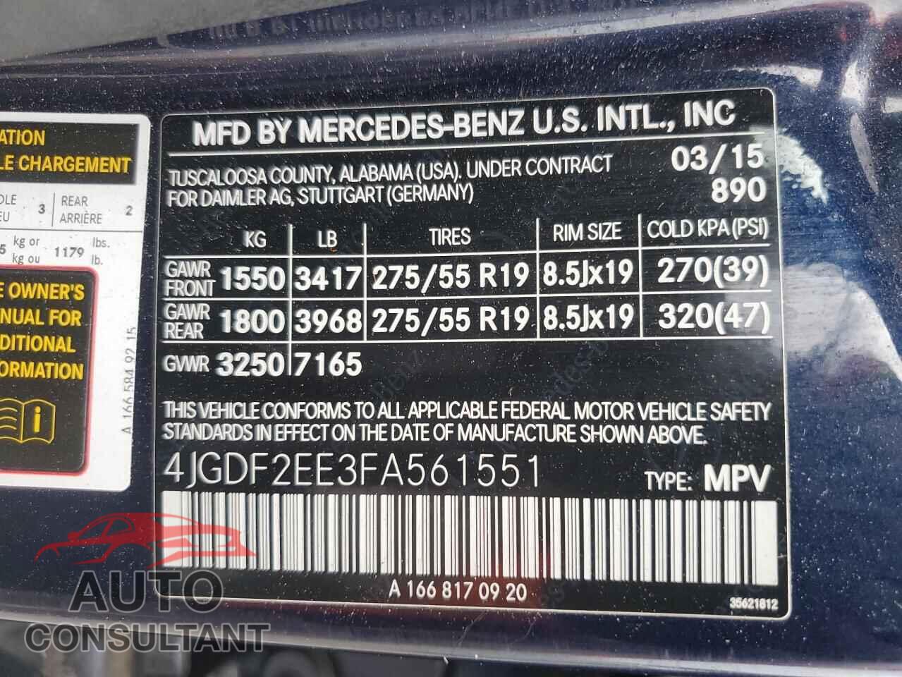 MERCEDES-BENZ GL-CLASS 2015 - 4JGDF2EE3FA561551