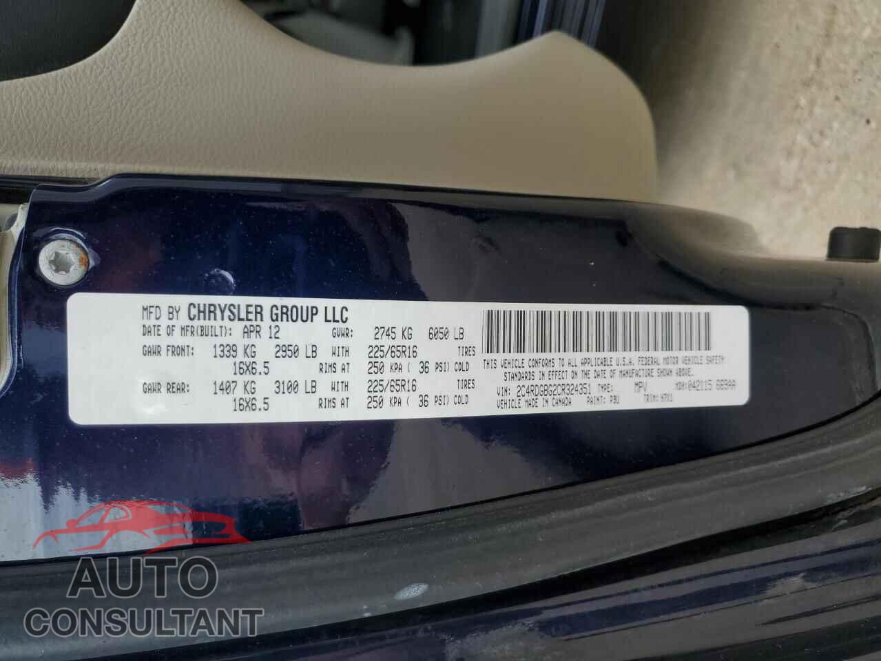DODGE CARAVAN 2012 - 2C4RDGBG2CR324351