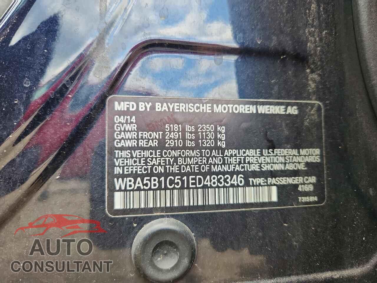 BMW 5 SERIES 2014 - WBA5B1C51ED483346