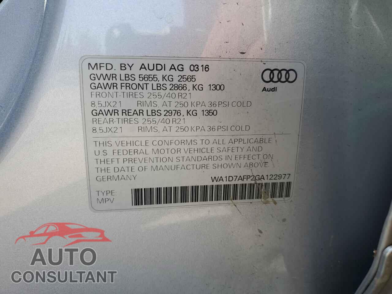 AUDI Q5 2016 - WA1D7AFP2GA122977