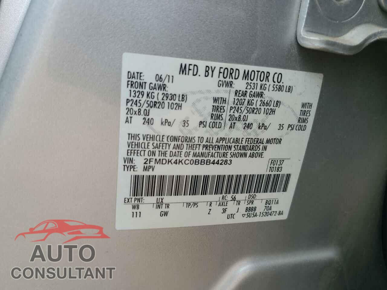 FORD EDGE 2011 - 2FMDK4KC0BBB44283