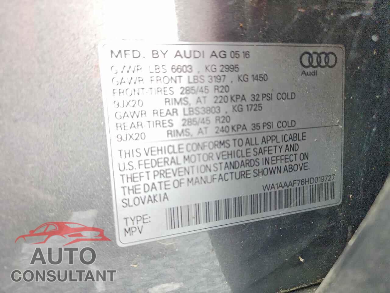 AUDI Q7 2017 - WA1AAAF76HD019727