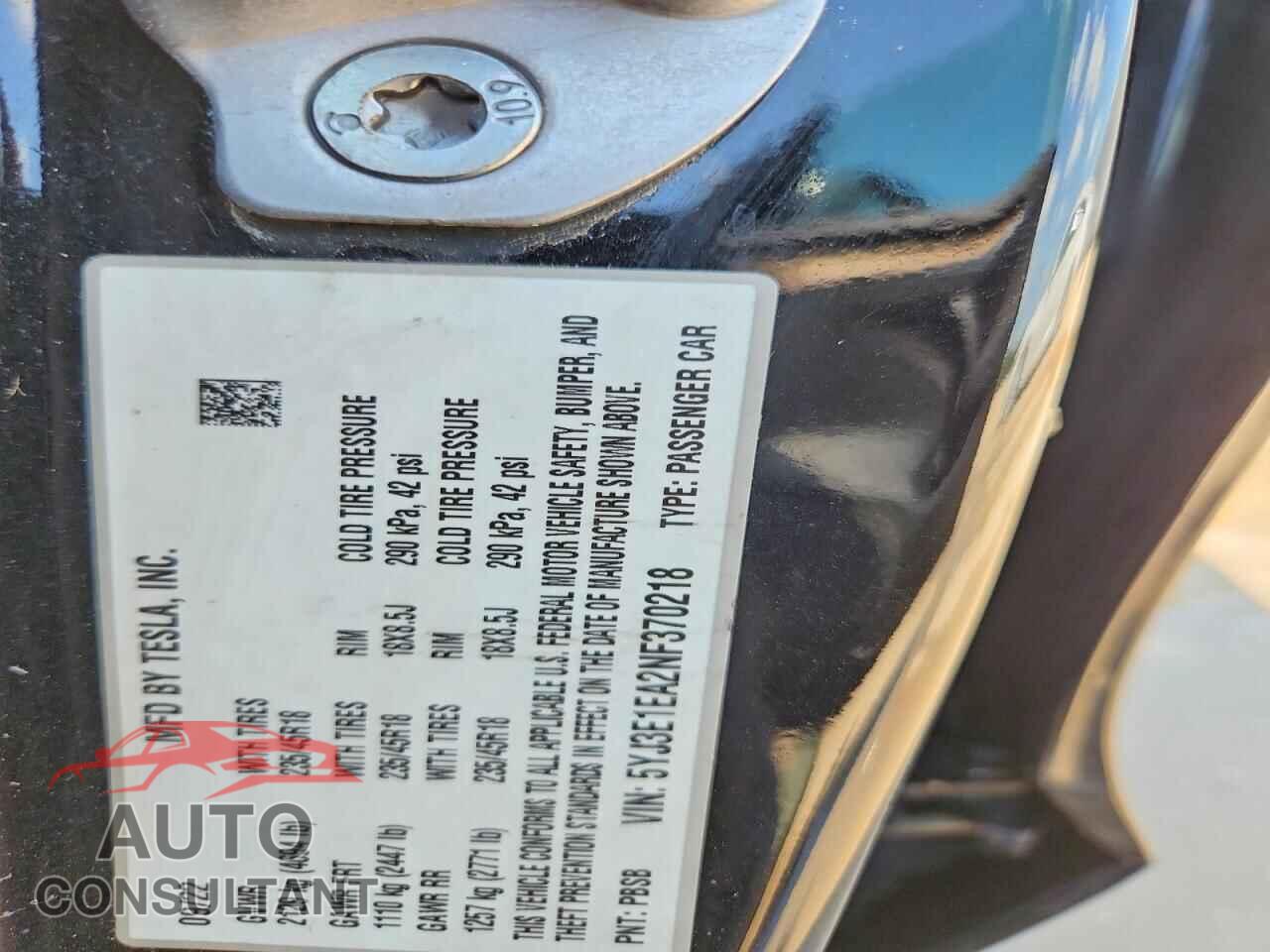 TESLA MODEL 3 2022 - 5YJ3E1EA2NF370218