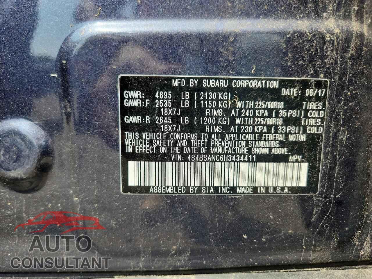 SUBARU OUTBACK 2017 - 4S4BSANC6H3434411