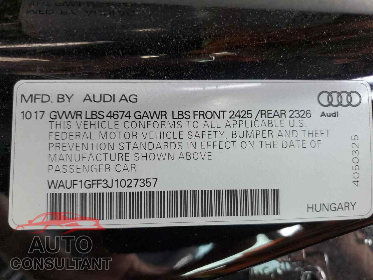 AUDI S3 2018 - WAUF1GFF3J1027357