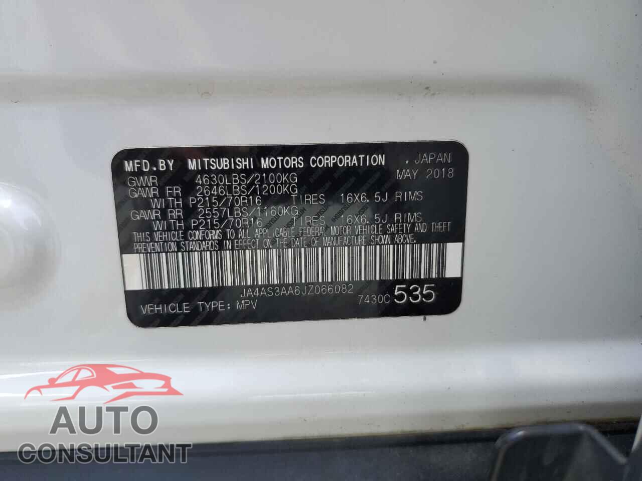 MITSUBISHI ECLIPSE 2018 - JA4AS3AA6JZ066082