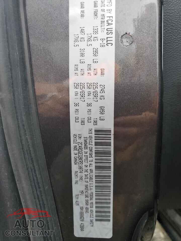 DODGE CARAVAN 2019 - 2C4RDGEG9KR510074