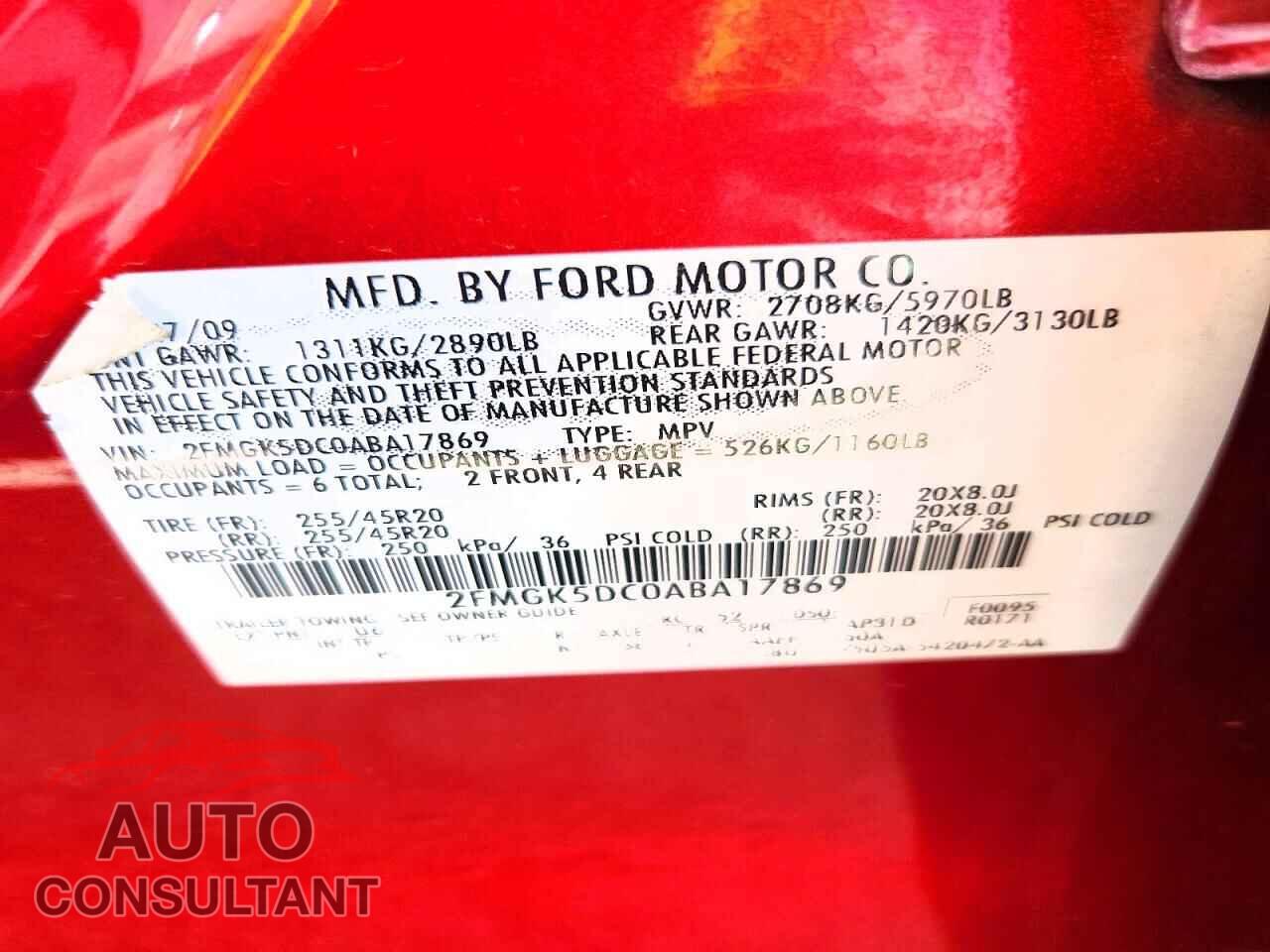 FORD FLEX 2010 - 2FMGK5DC0ABA17869