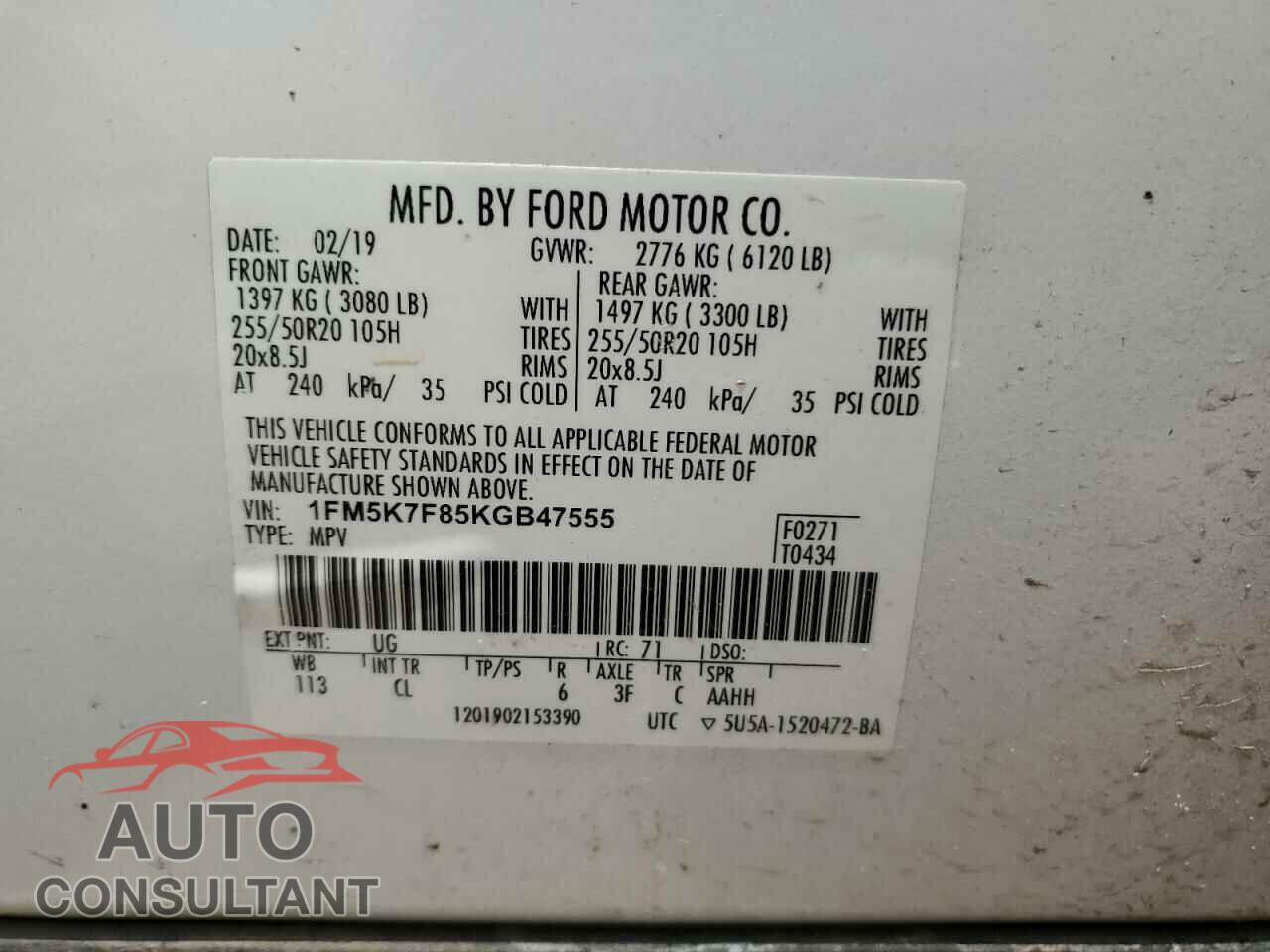 FORD EXPLORER 2019 - 1FM5K7F85KGB47555