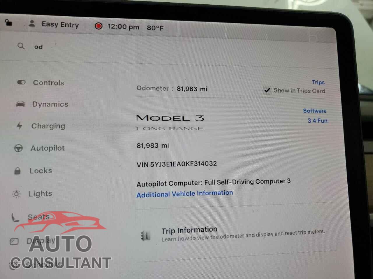 TESLA MODEL 3 2019 - 5YJ3E1EA0KF314032