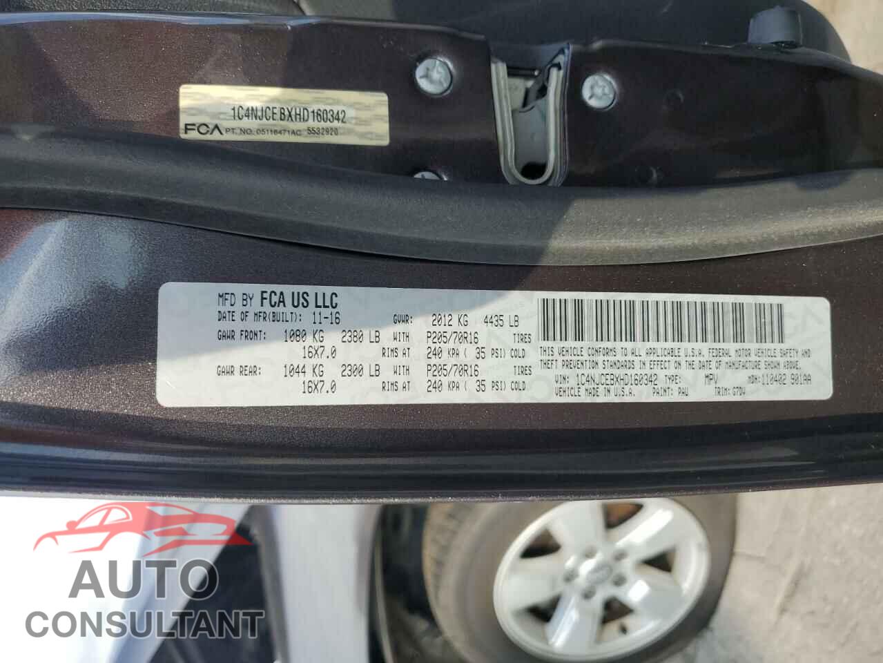 JEEP COMPASS 2017 - 1C4NJCEBXHD160342
