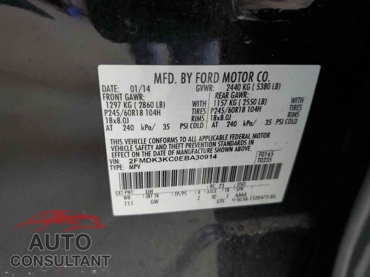 FORD EDGE 2014 - 2FMDK3KC0EBA30914