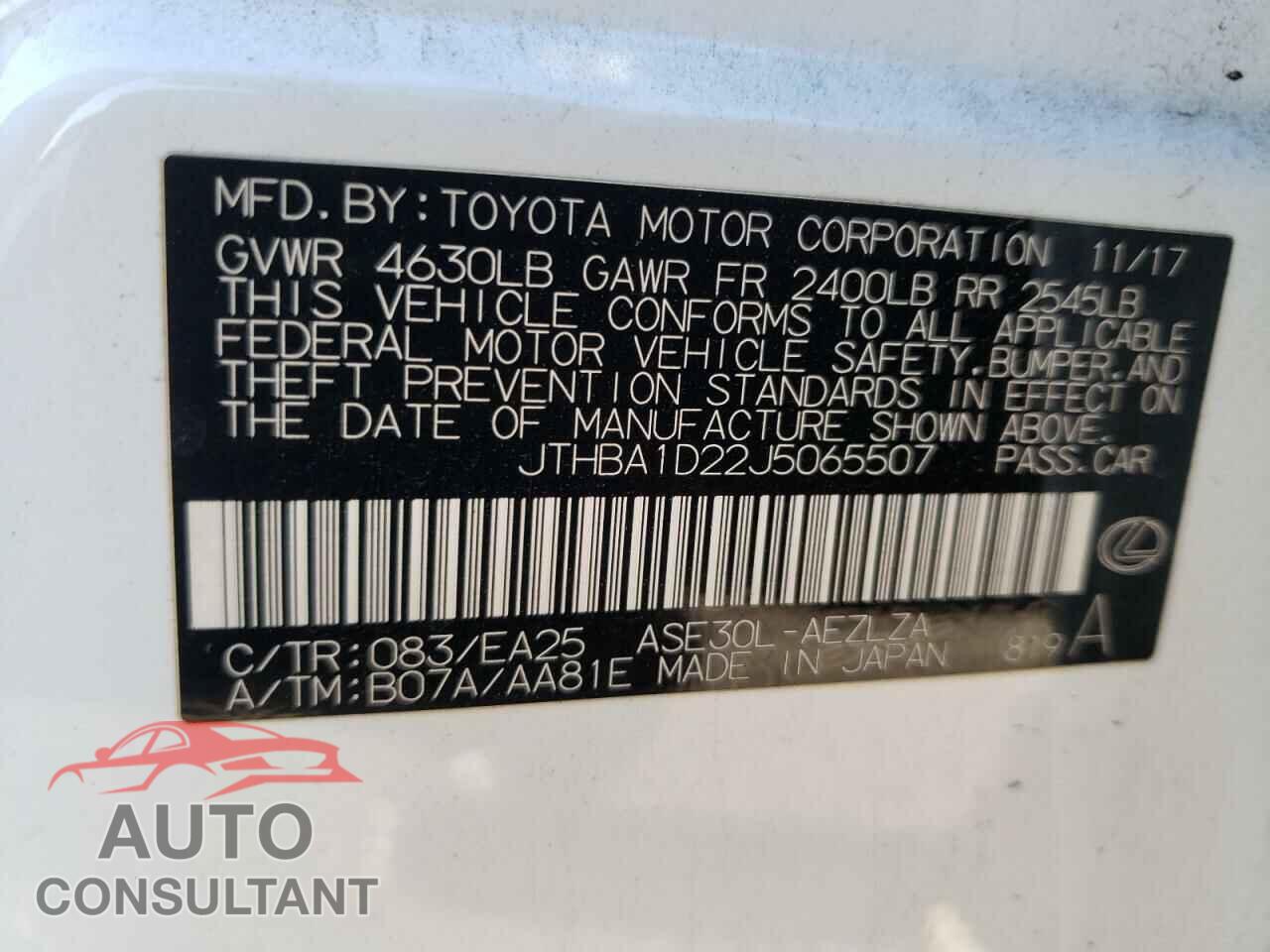 LEXUS IS 2018 - JTHBA1D22J5065507