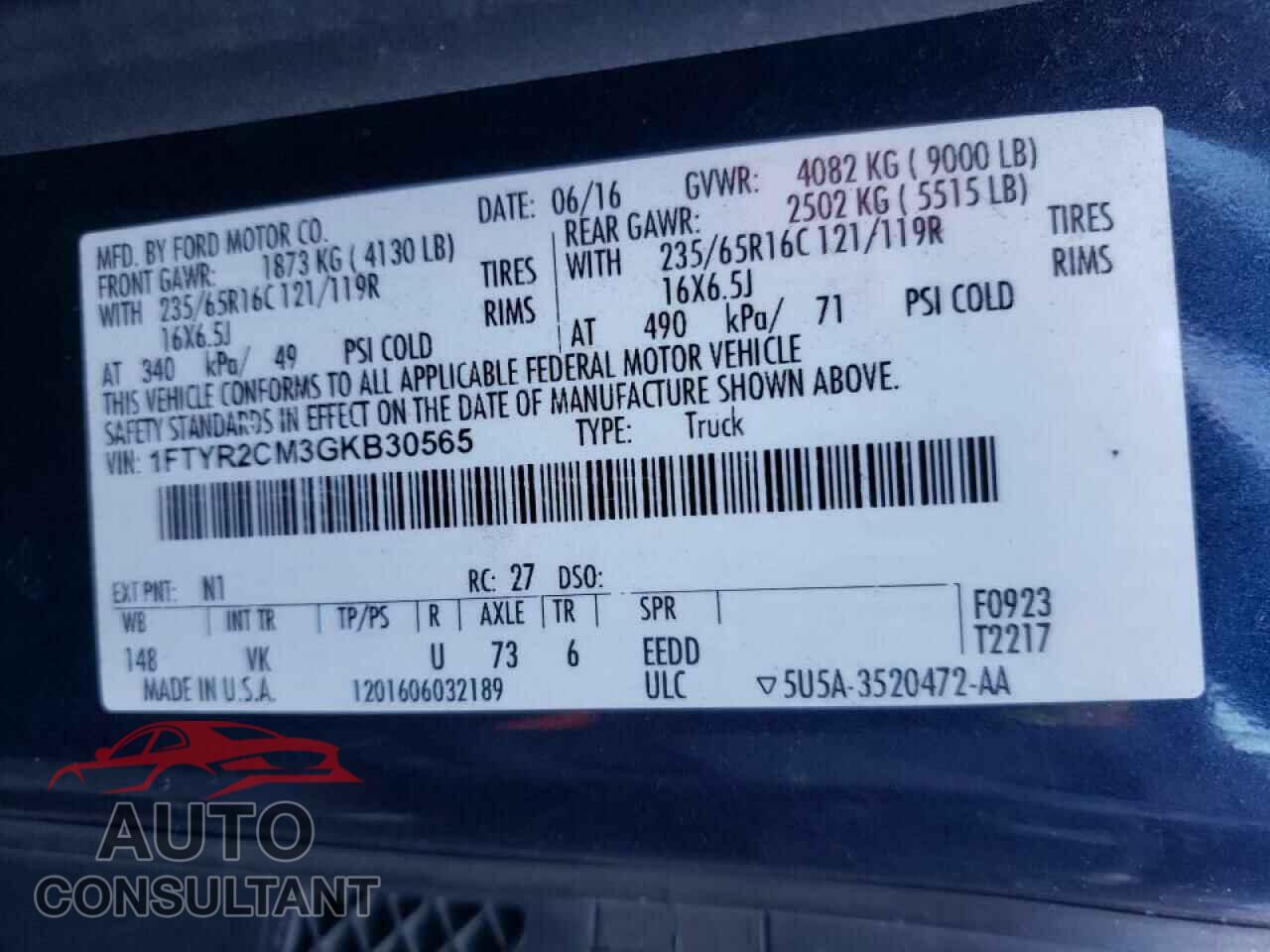 FORD TRANSIT CO 2016 - 1FTYR2CM3GKB30565