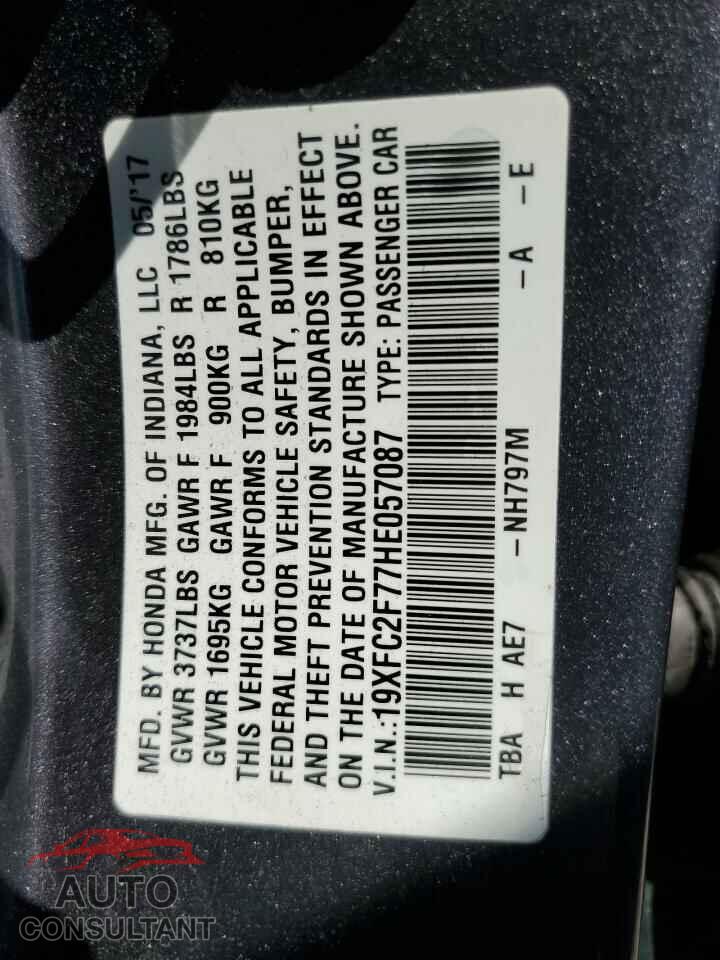 HONDA CIVIC 2017 - 19XFC2F77HE057087