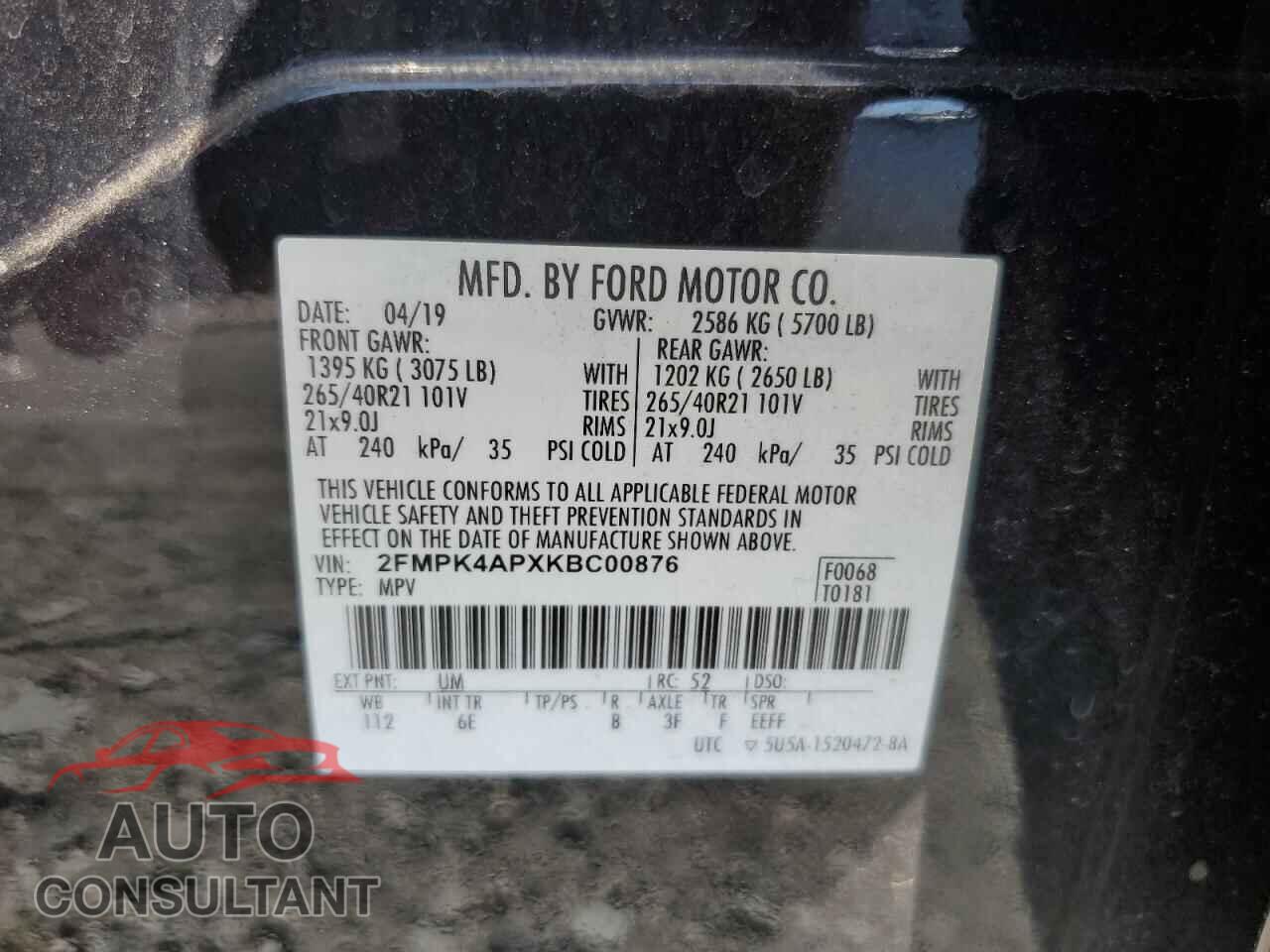FORD EDGE 2019 - 2FMPK4APXKBC00876