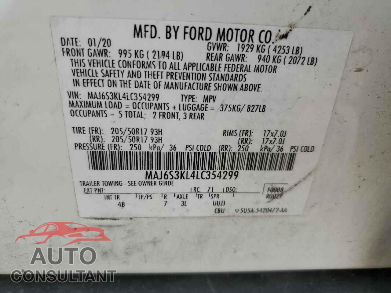 FORD ECOSPORT 2020 - MAJ6S3KL4LC354299