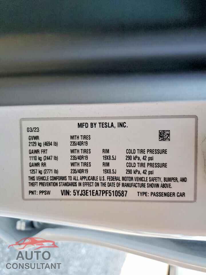 TESLA MODEL 3 2023 - 5YJ3E1EA7PF510587