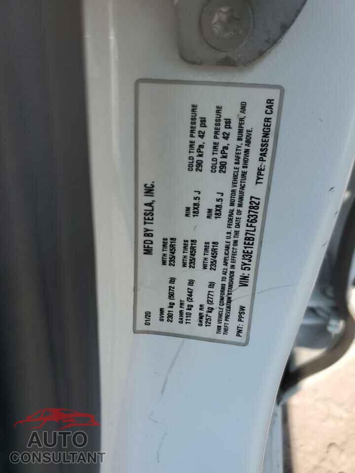 TESLA MODEL 3 2020 - 5YJ3E1EB7LF637827