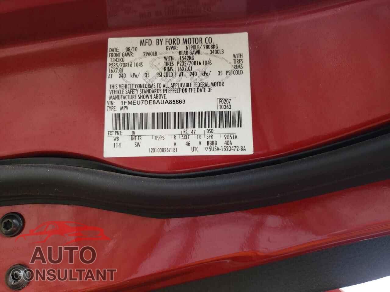 FORD EXPLORER 2010 - 1FMEU7DE8AUA85863