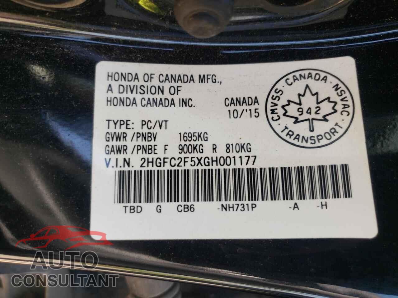 HONDA CIVIC 2016 - 2HGFC2F5XGH001177