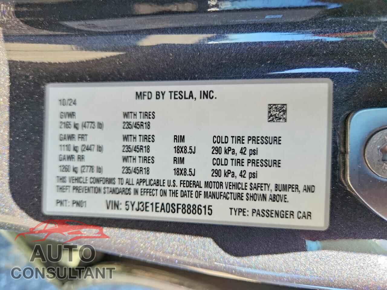 TESLA MODEL 3 2025 - 5YJ3E1EA0SF888615