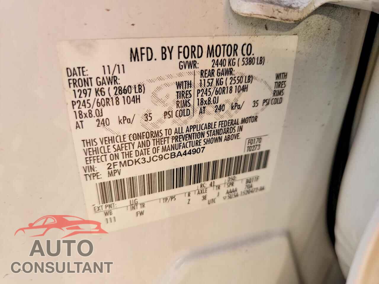 FORD EDGE 2012 - 2FMDK3JC9CBA44907