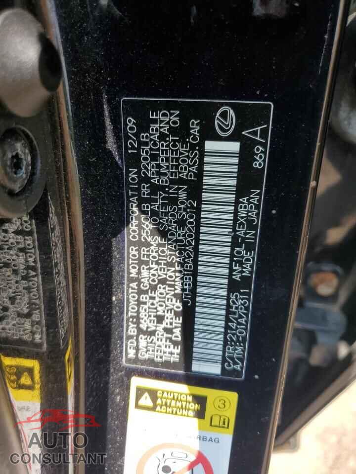 LEXUS HS 2010 - JTHBB1BA2A2020012