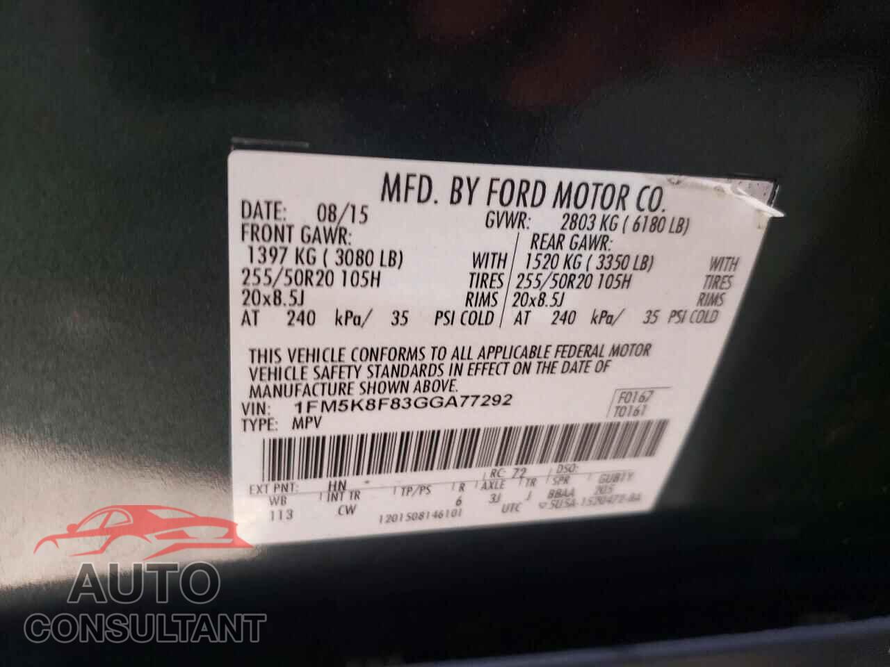 FORD EXPLORER 2016 - 1FM5K8F83GGA77292