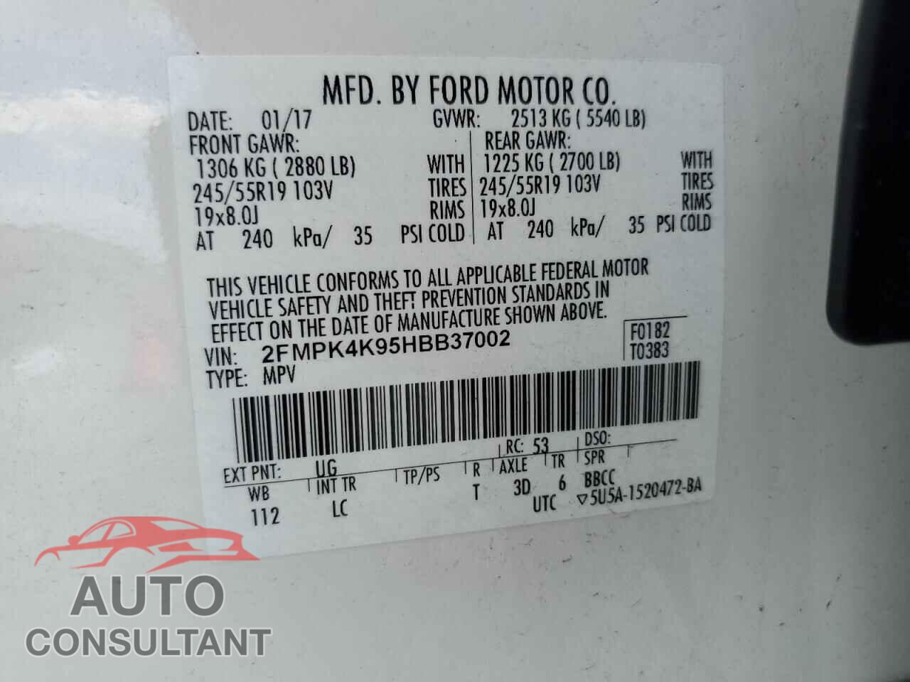 FORD EDGE 2017 - 2FMPK4K95HBB37002