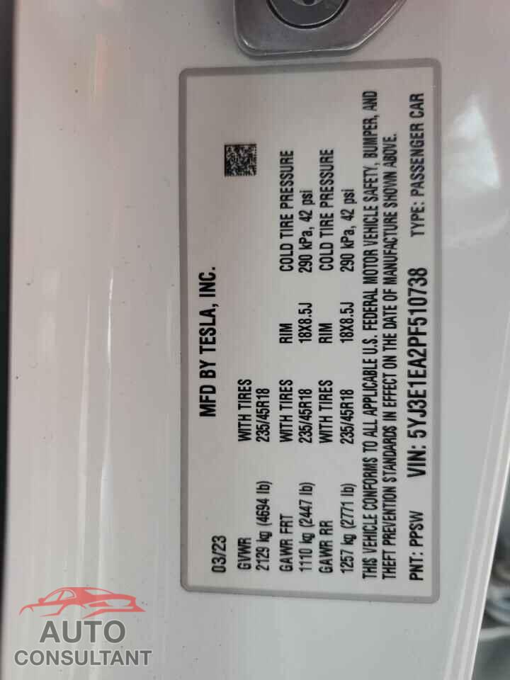 TESLA MODEL 3 2023 - 5YJ3E1EA2PF510738