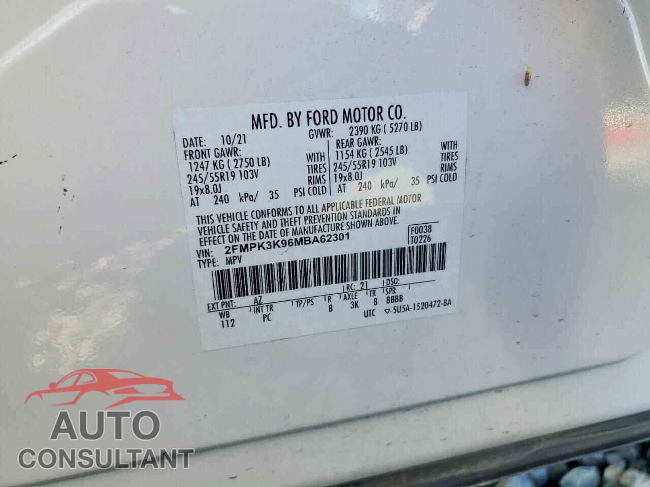 FORD EDGE 2021 - 2FMPK3K96MBA62301