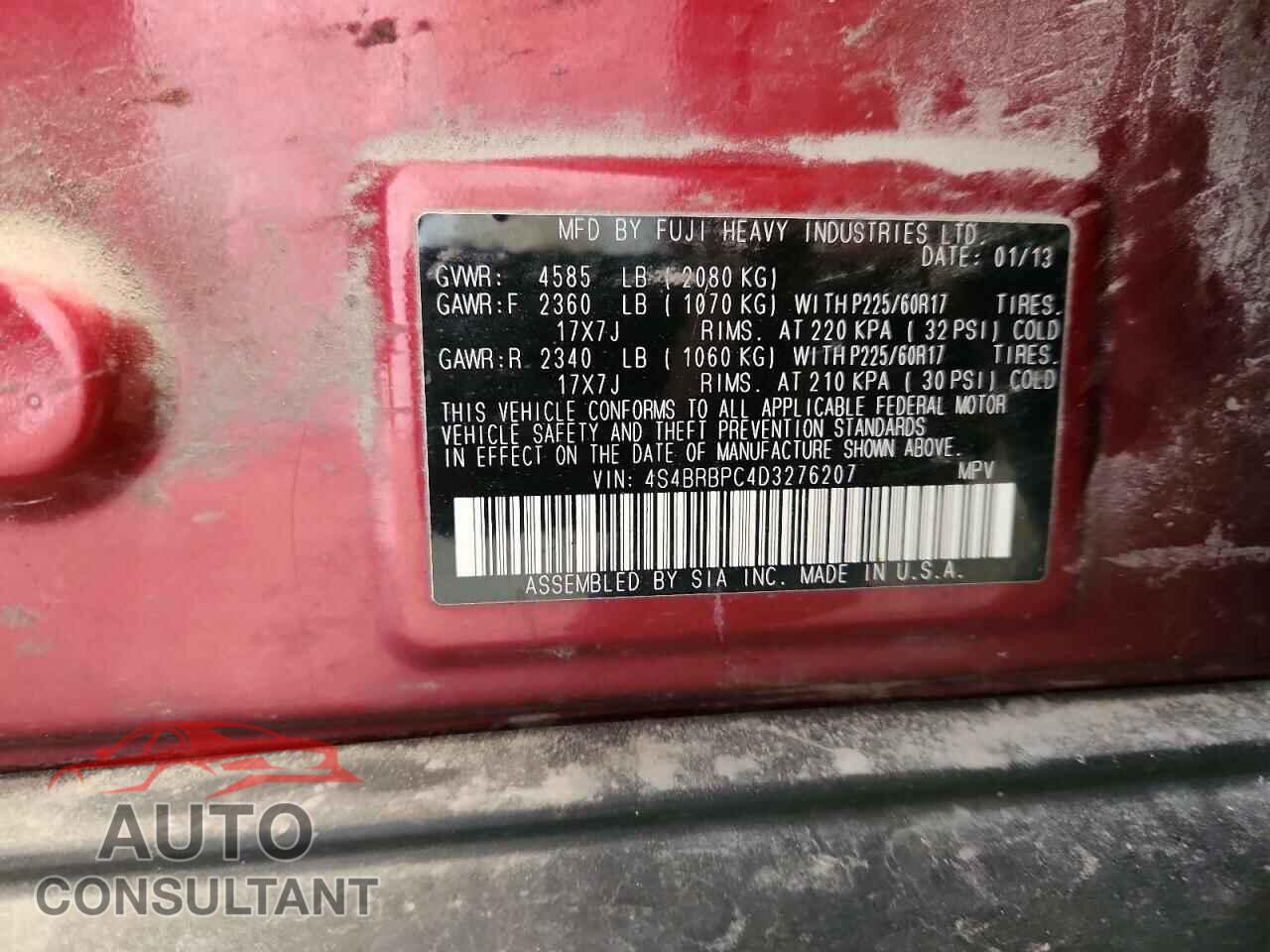 SUBARU OUTBACK 2013 - 4S4BRBPC4D3276207