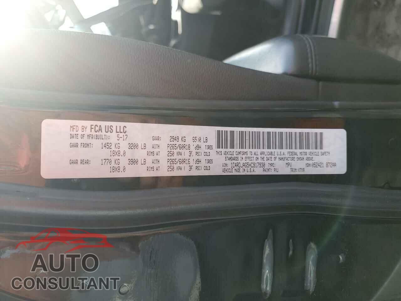 DODGE DURANGO 2017 - 1C4RDJAG5HC917930