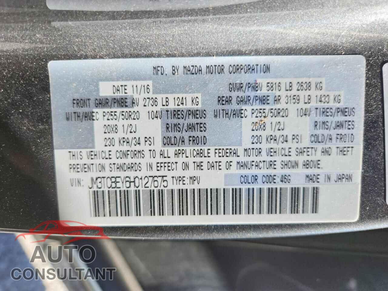 MAZDA CX-9 2017 - JM3TCBEY6H0127675
