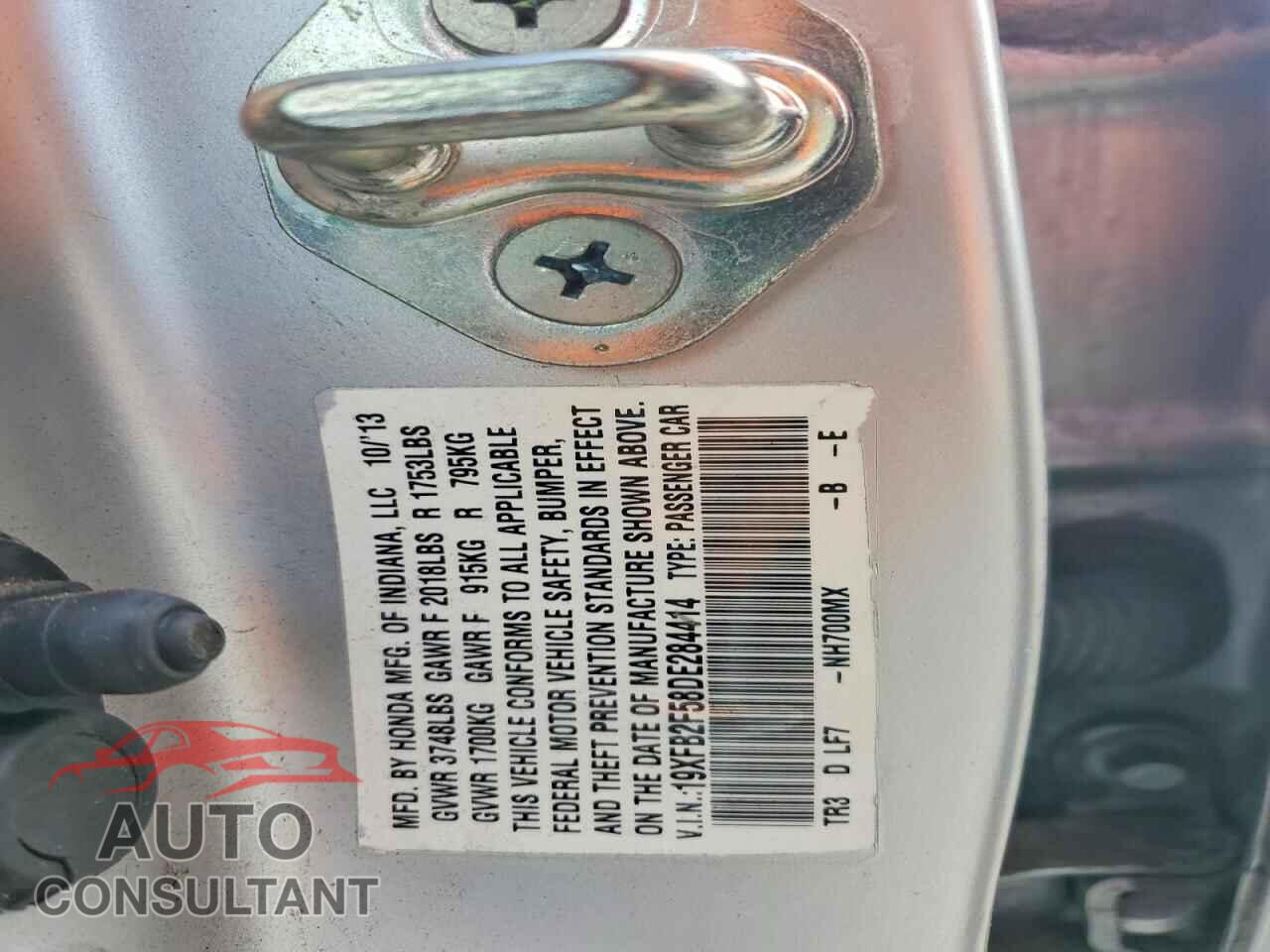 HONDA CIVIC 2013 - 19XFB2F58DE284414
