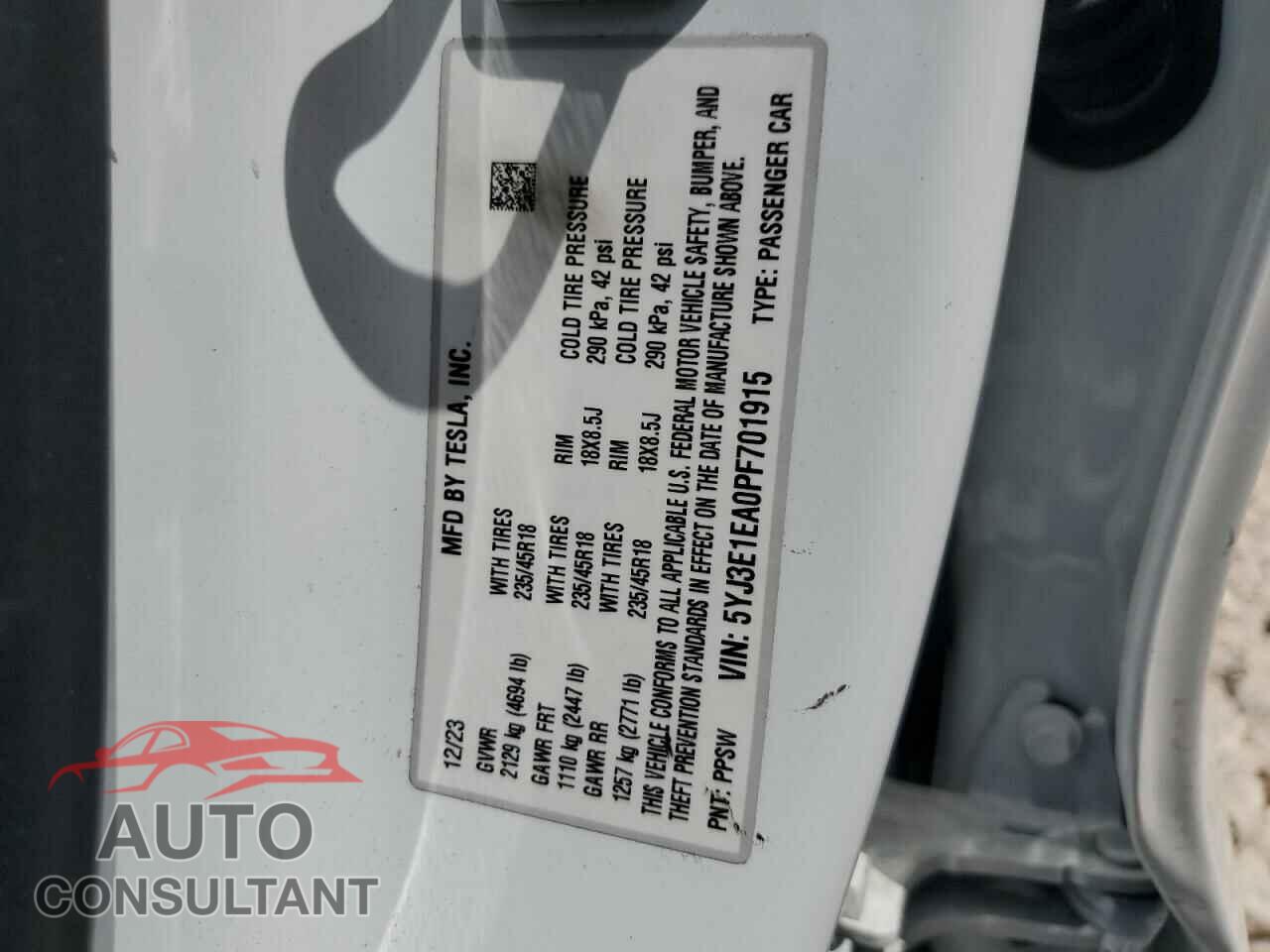 TESLA MODEL 3 2023 - 5YJ3E1EA0PF701915