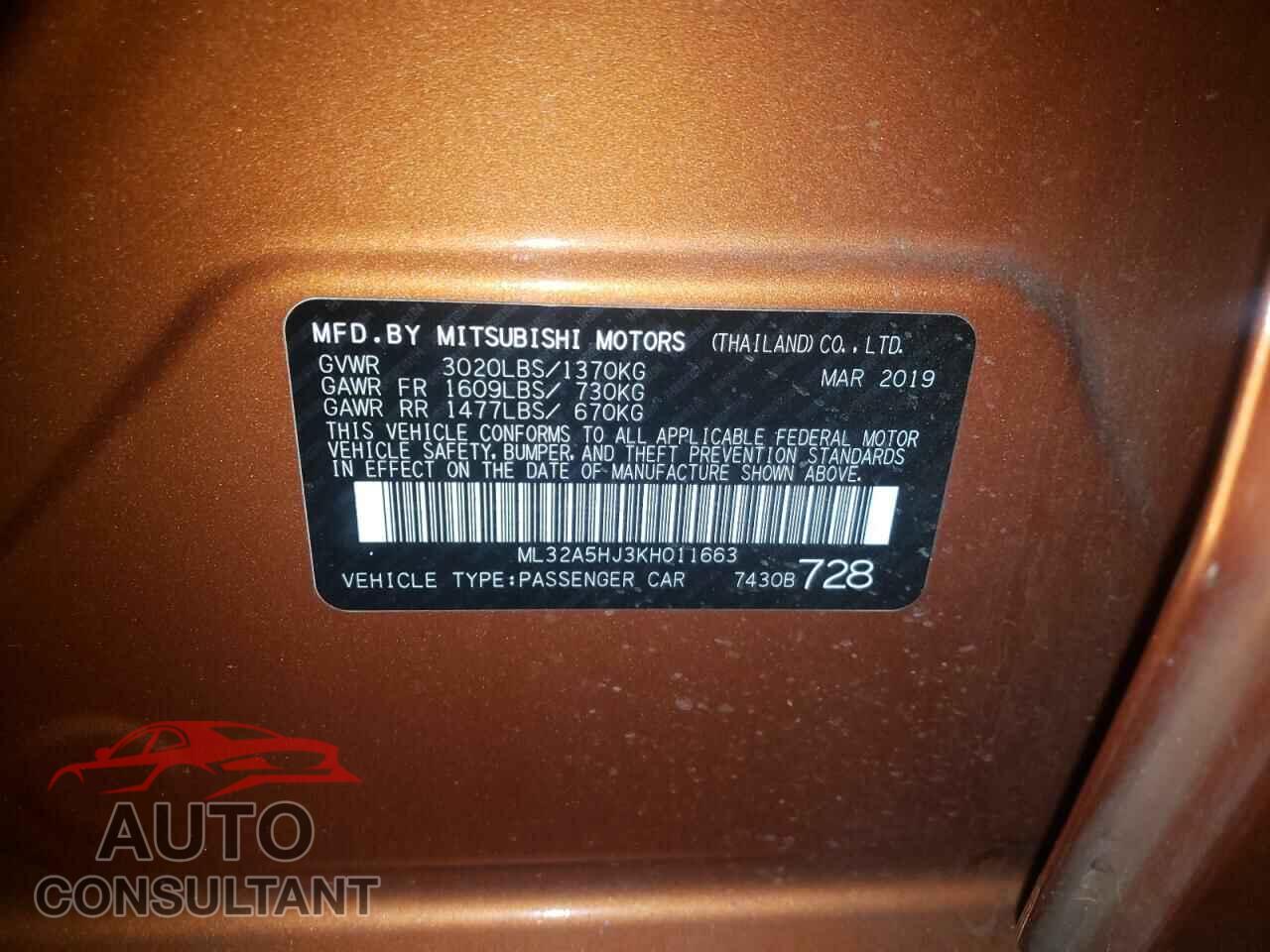 MITSUBISHI MIRAGE LE 2019 - ML32A5HJ3KH011663