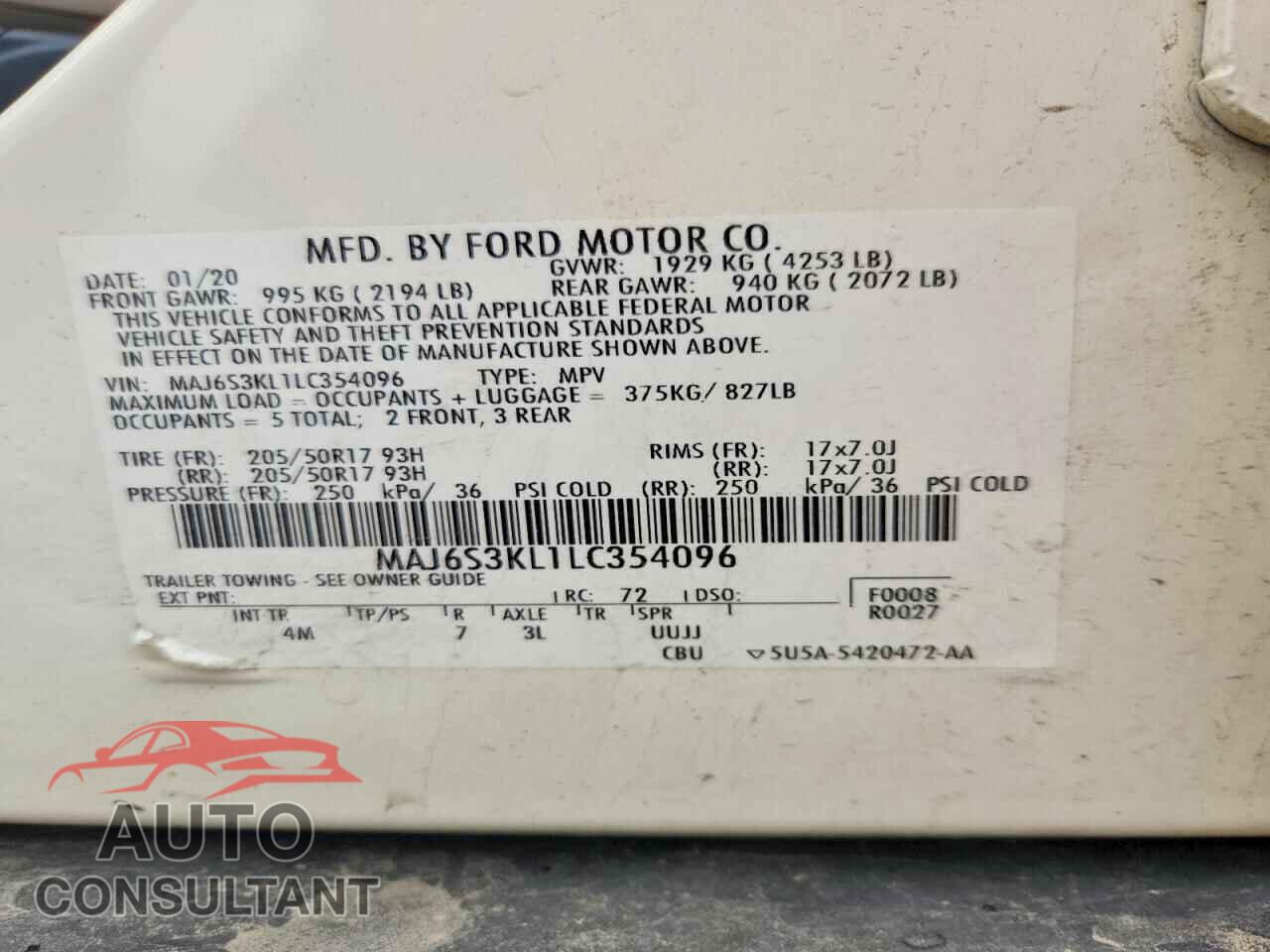 FORD ECOSPORT 2020 - MAJ6S3KL1LC354096
